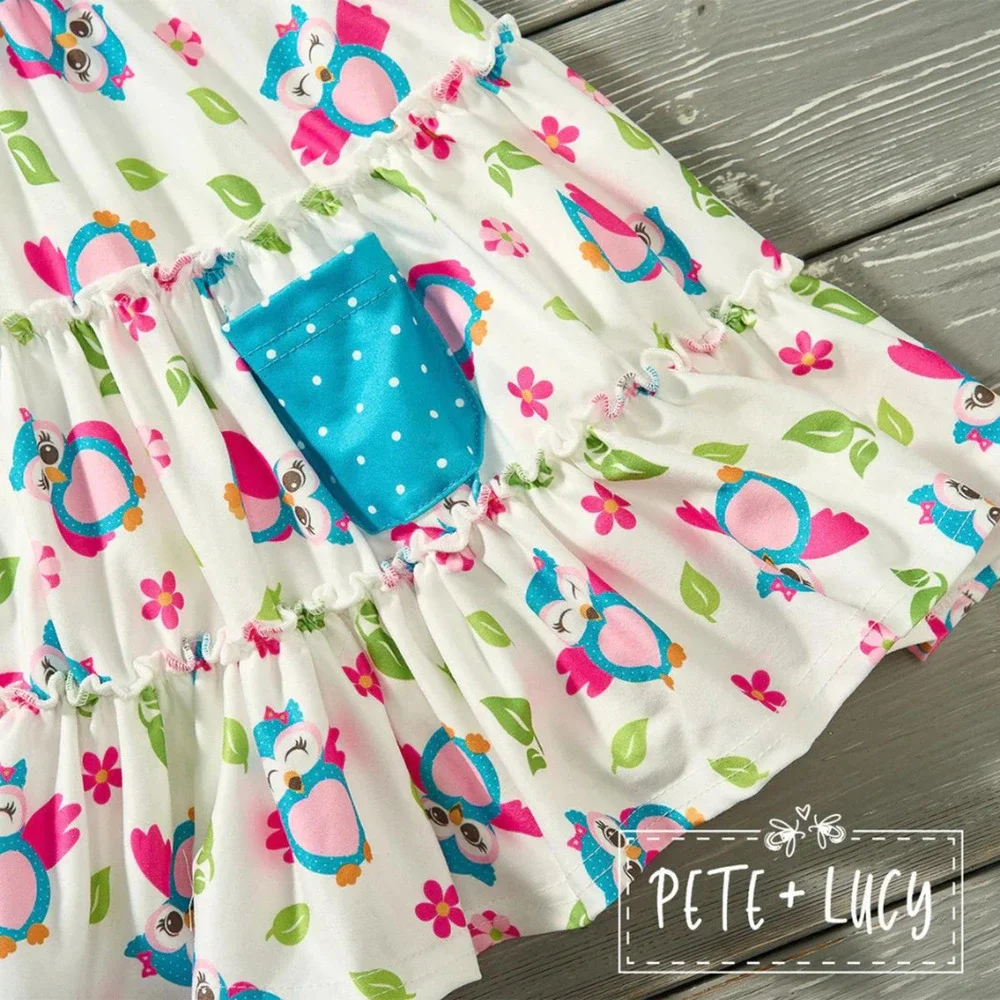 PETE + LUCY Happy Owl Ruffle Dress with Pockets 2T NEW
